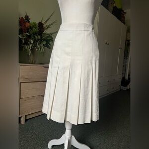 White Cotton Box Pleated Knee-Length High-Waist Modest Skirt Stitching Detail S